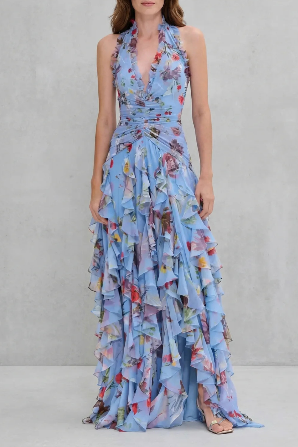 Seraphina | Romantic Cascading Rose Long Dress with American Neckline