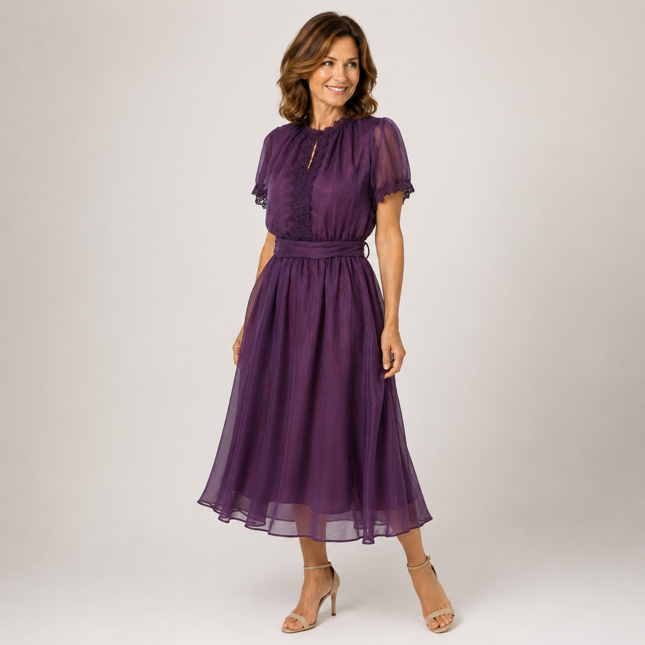 Celeste | Maxi Dress with Drop Neckline and Chiffon Lace Trim