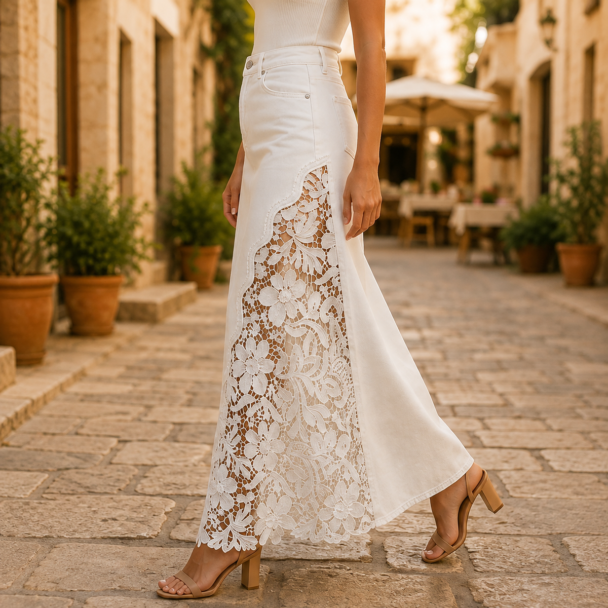 Maren Lace Denim Maxi Skirt