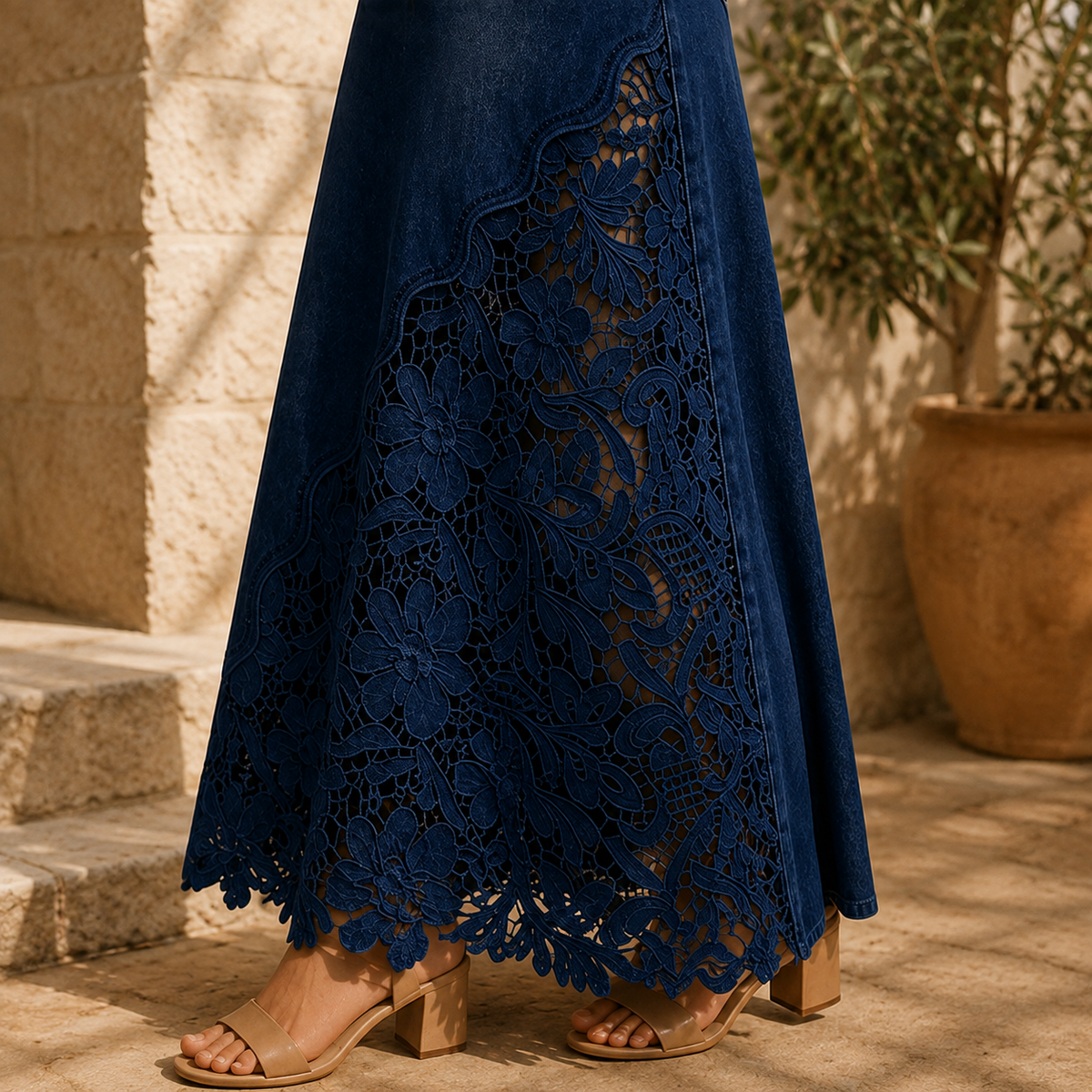 Maren Lace Denim Maxi Skirt