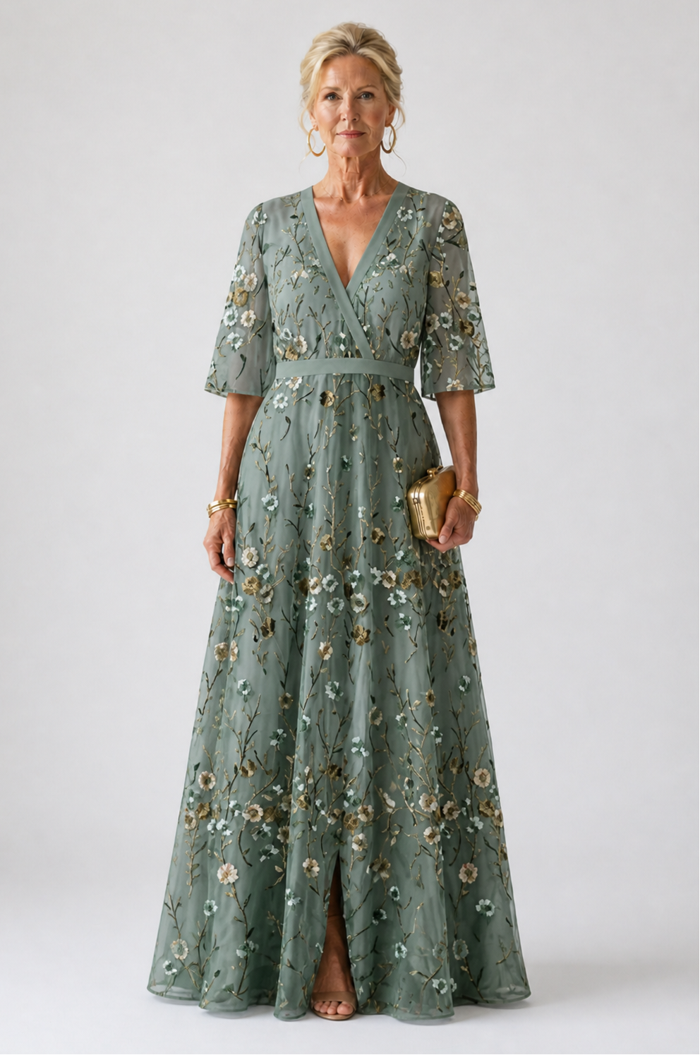 Hayes & Tate™  | Floral V Neck Short Sleeve Maxi Dress
