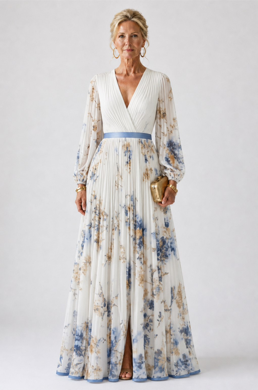 Hayes & Tate™  | Long Sleeve V Neck Floral Maxi Dress