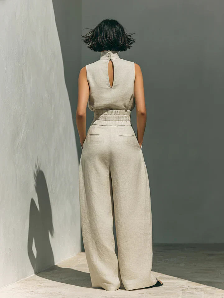 Flor™ | Minimalist set of tank top and wide-leg pants in cotton and linen for women