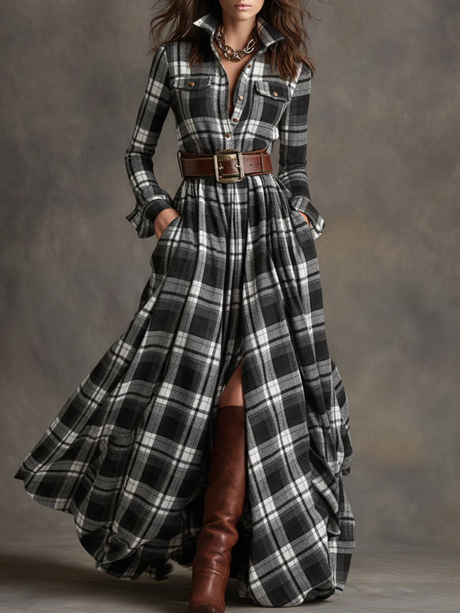 Henrietta | Belted Button-Front Long-Sleeve Maxi Shirt Dress for Women