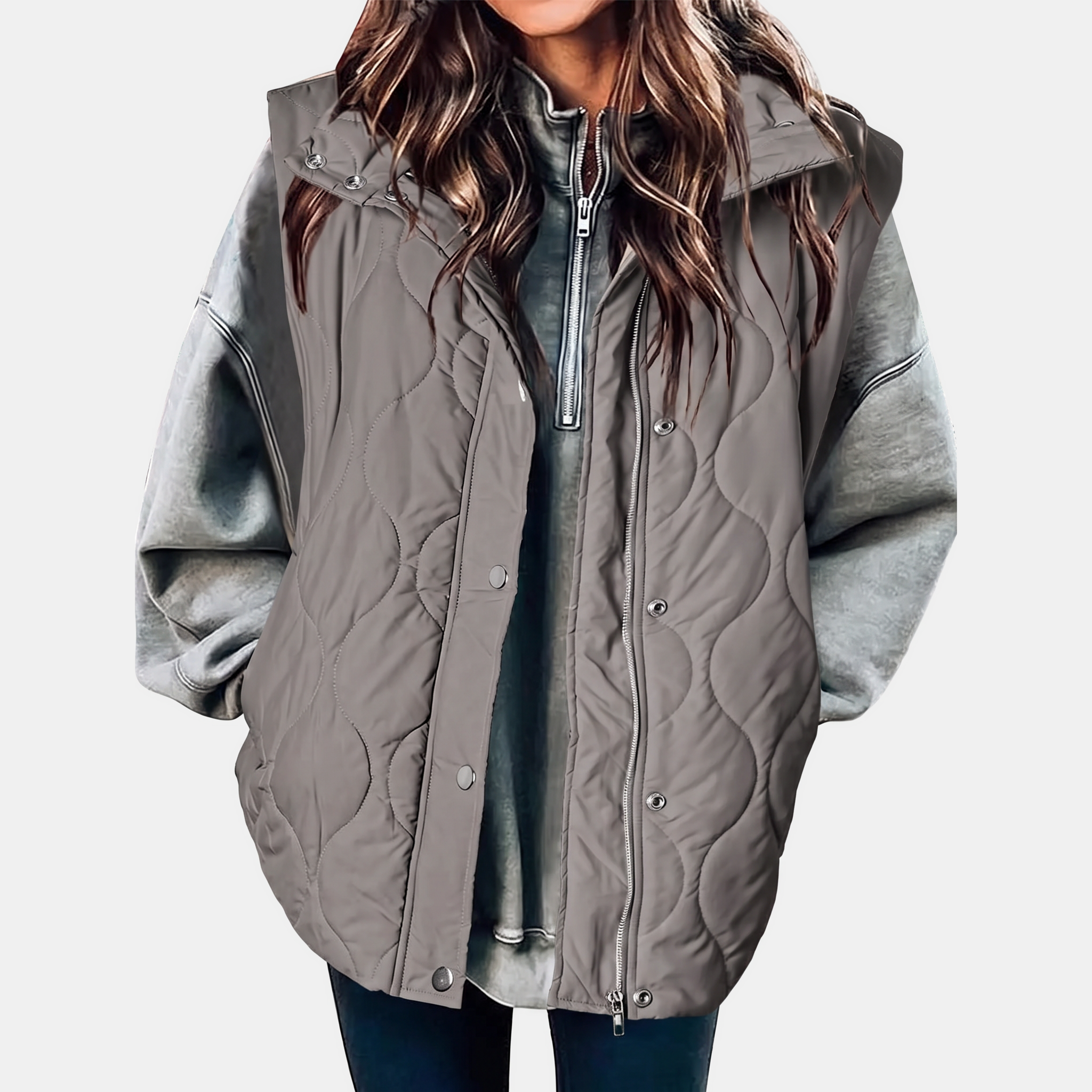 Women's Quilted Puffer Vest Sleeveless Zip and Snap Button Hooded Coat