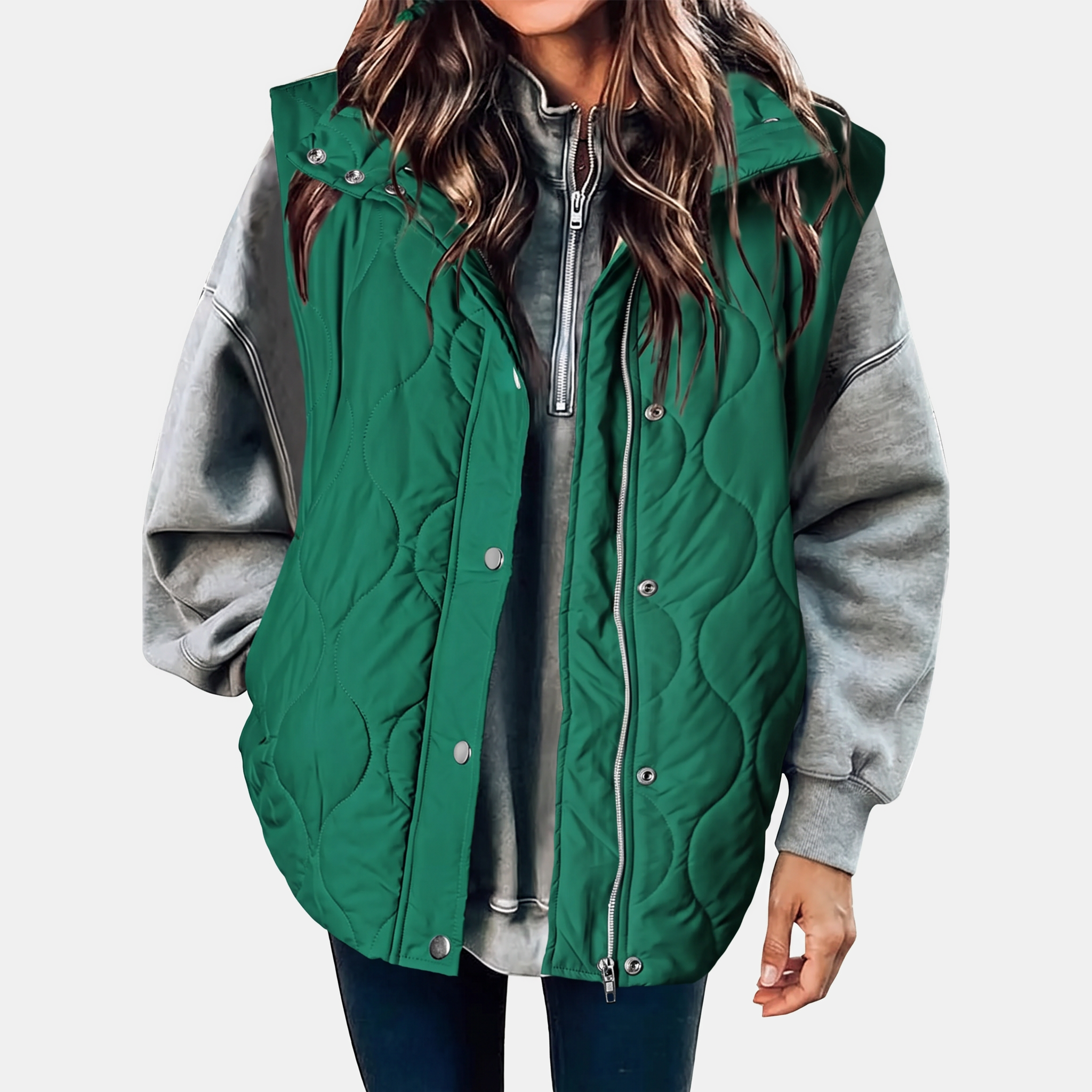 Women's Quilted Puffer Vest Sleeveless Zip and Snap Button Hooded Coat