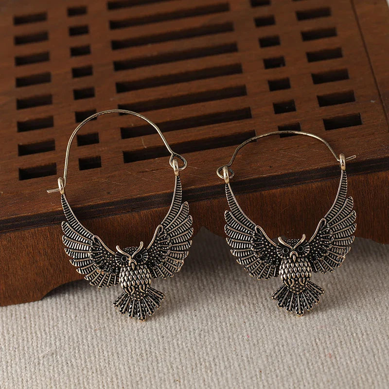 Vintage Bohemian Owl Statement Earrings