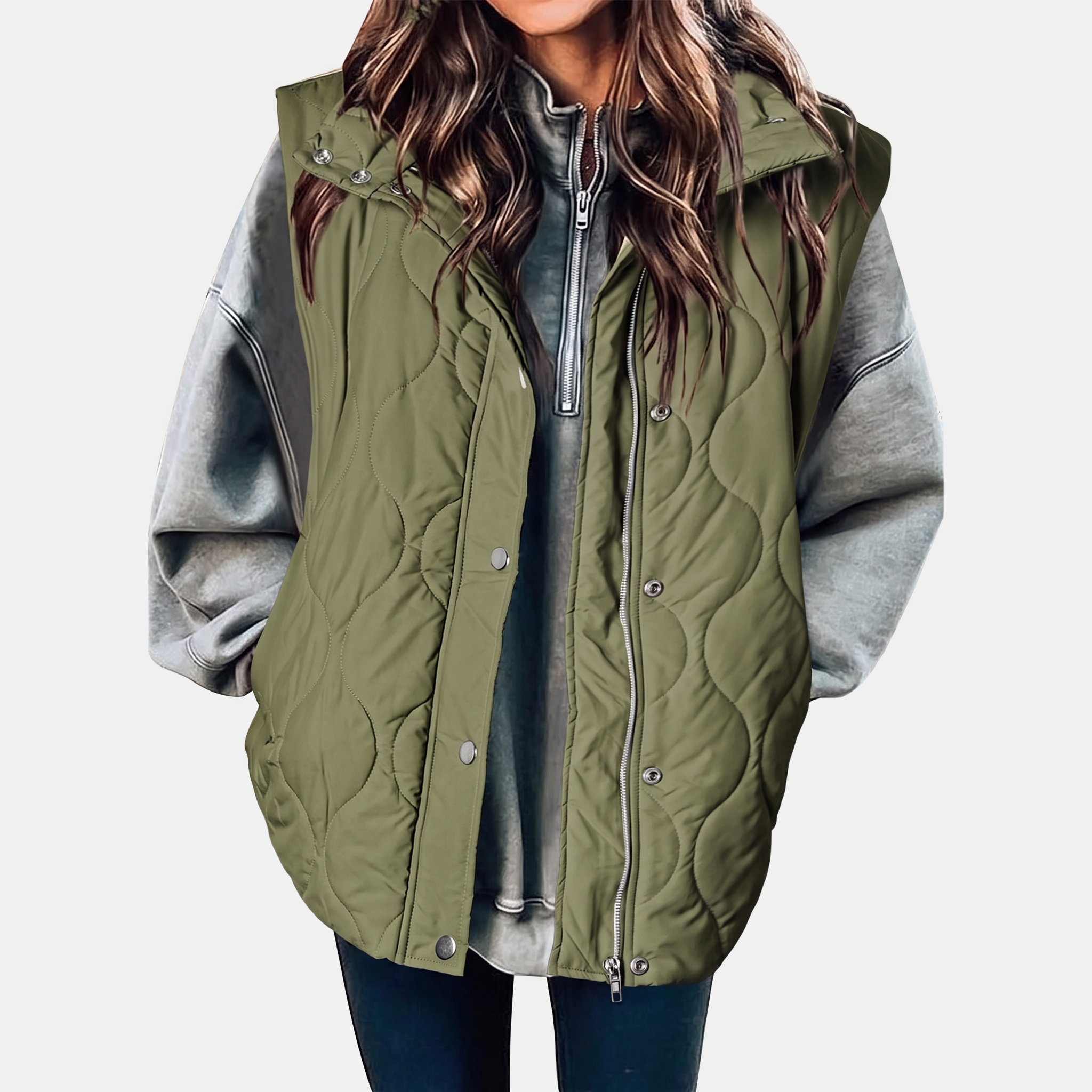 Women's Quilted Puffer Vest Sleeveless Zip and Snap Button Hooded Coat