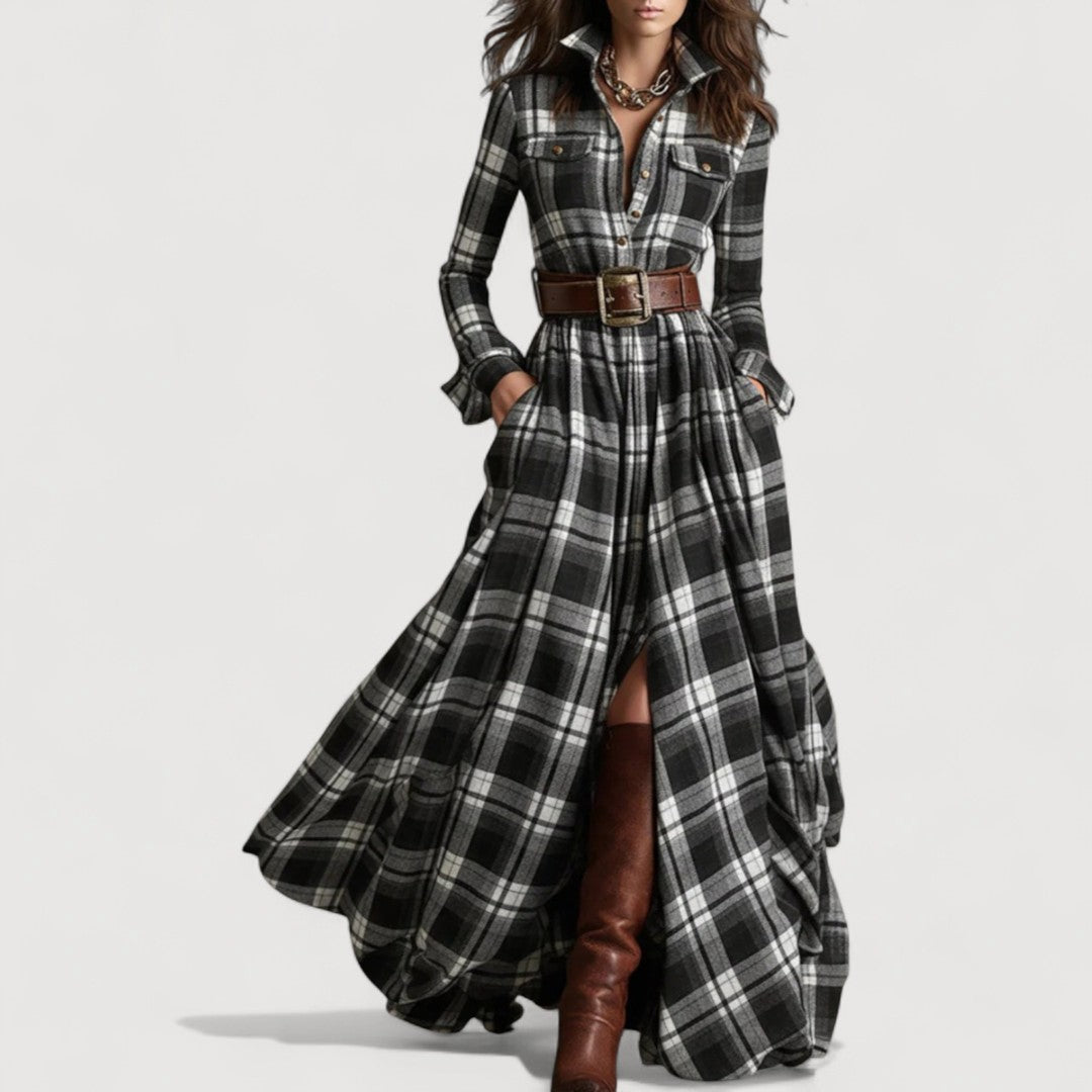 MIRELINE – CHECKERED MAXI DRESS
