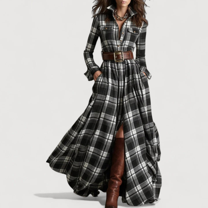 MIRELINE – CHECKERED MAXI DRESS