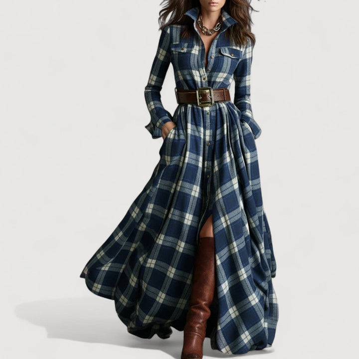 MIRELINE – CHECKERED MAXI DRESS