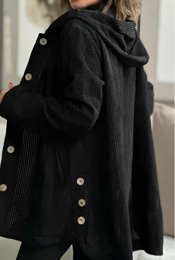 Harper | Hooded Ribbed Corduroy Button-Up Jacket
