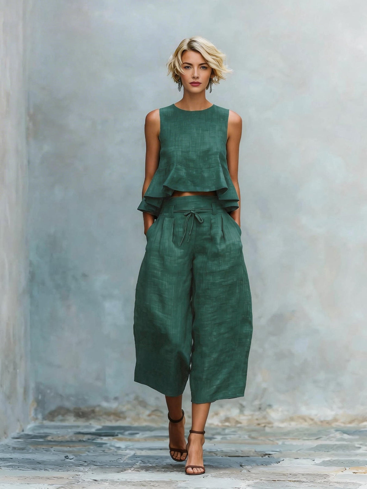 Two-Piece Women's Set with Ruffled Hem