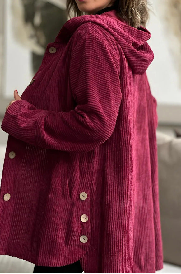 Harper | Hooded Ribbed Corduroy Button-Up Jacket