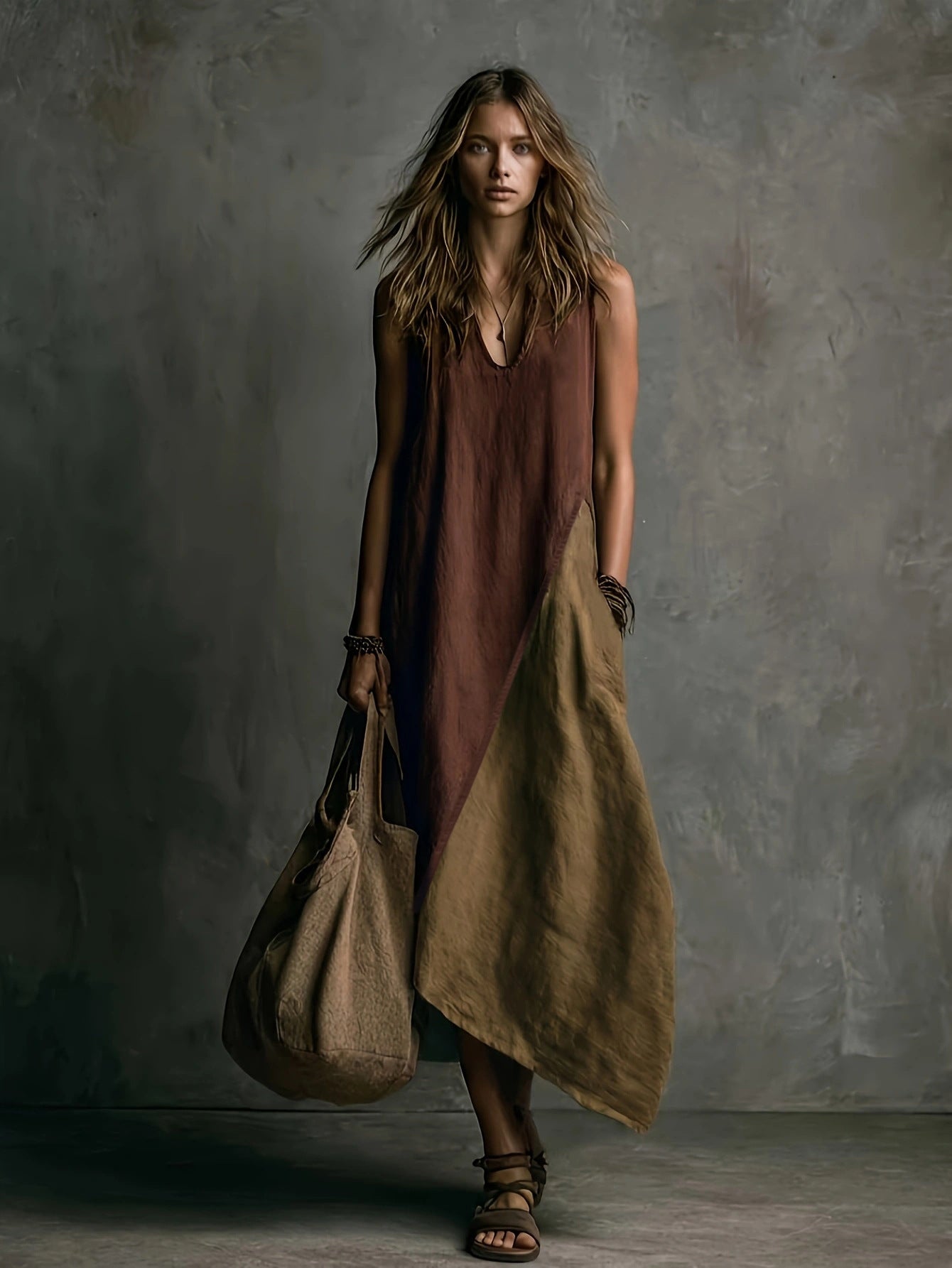 Amara Brown & Khaki Maxi Dress