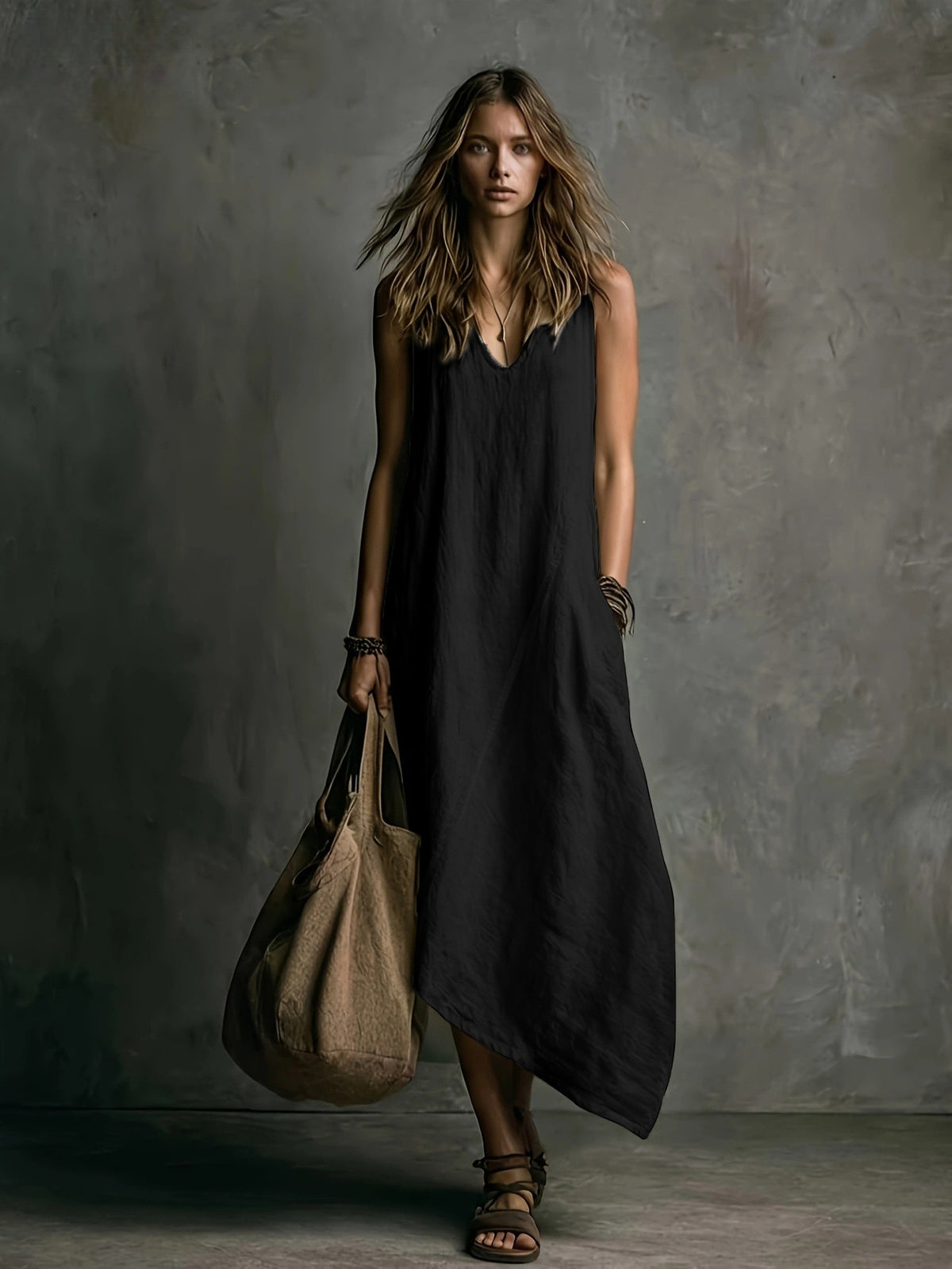 Amara Brown & Khaki Maxi Dress
