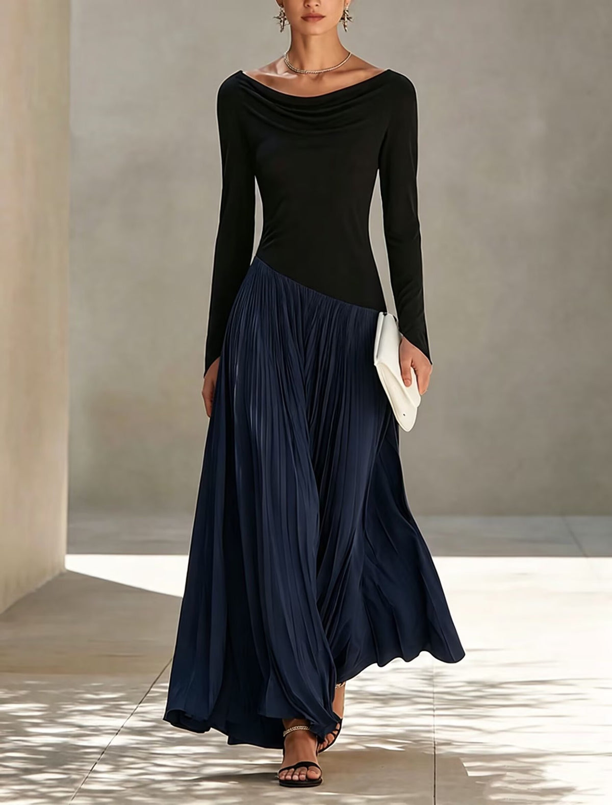 Vera | Two-Tone Draped Maxi Dress