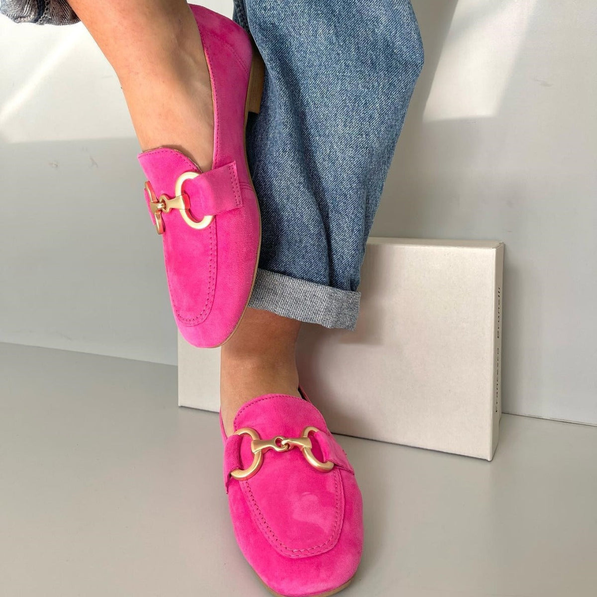 Pink Loafers with Gold Detail