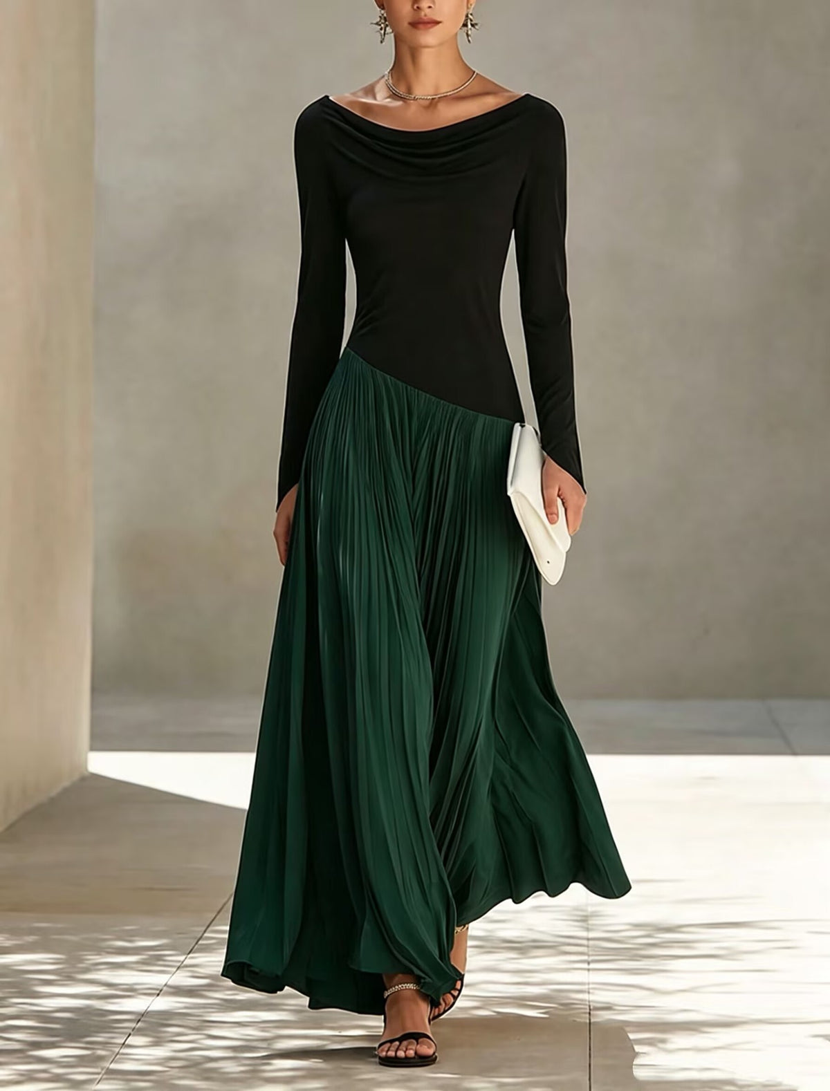 Vera | Two-Tone Draped Maxi Dress