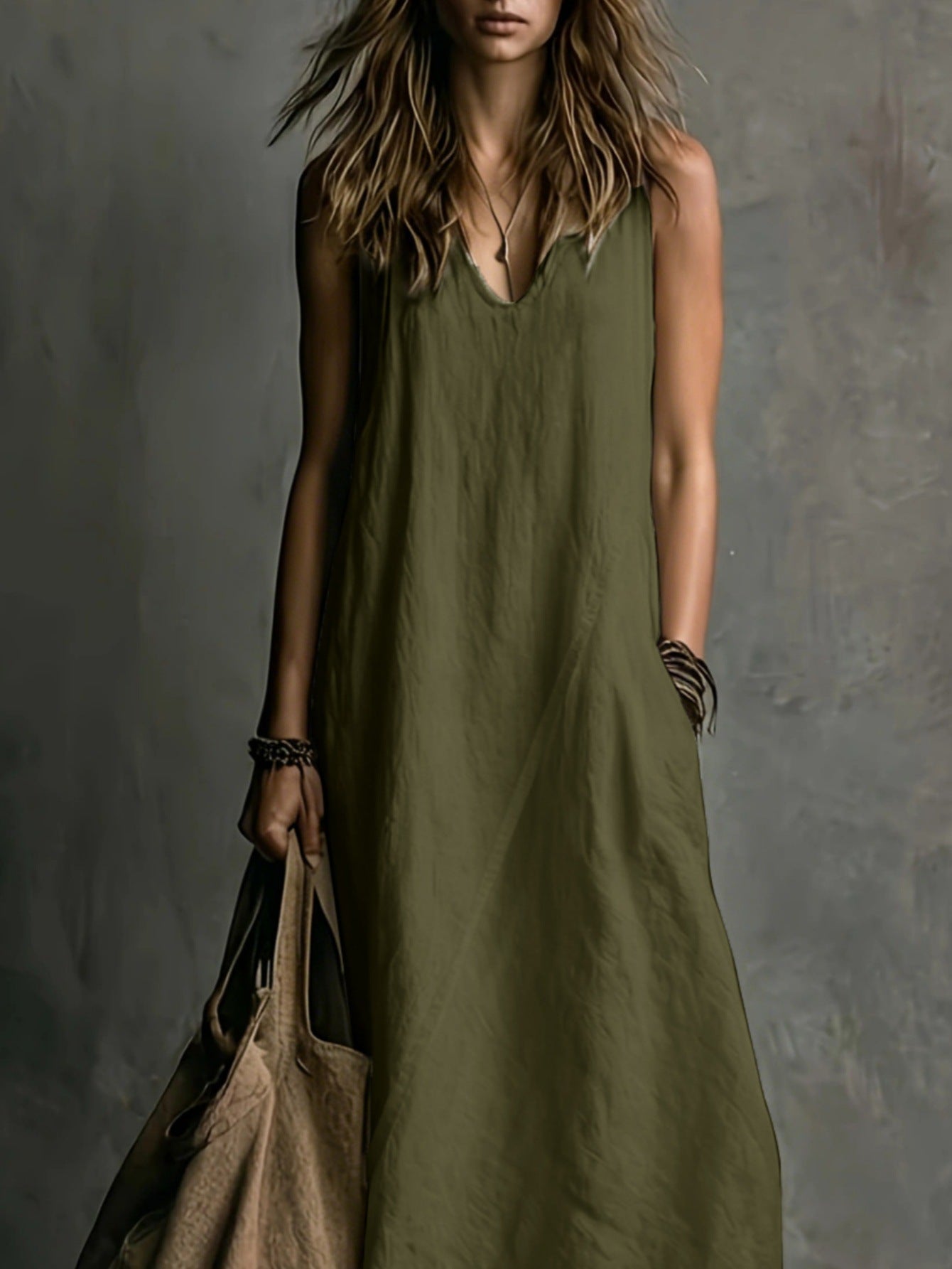 Amara Brown & Khaki Maxi Dress