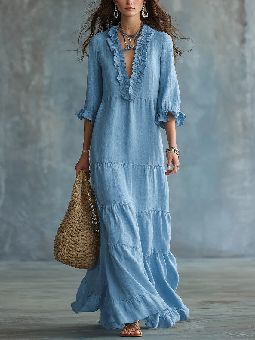 Luna | Bohemian V-Neck Layered Maxi Dress