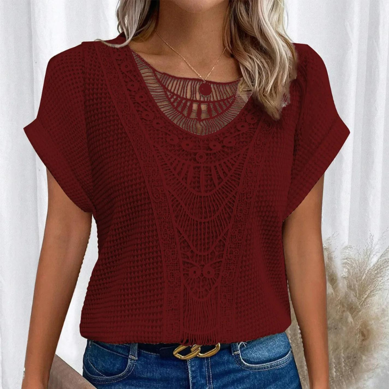 P|H - Crochet Trim Waffle Knit Top Sharon