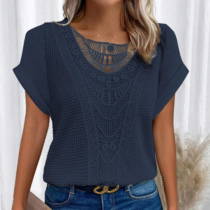 P|H - Crochet Trim Waffle Knit Top Sharon