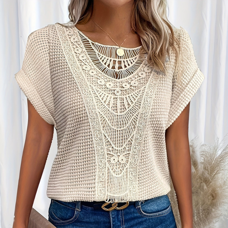 P|H - Crochet Trim Waffle Knit Top Sharon