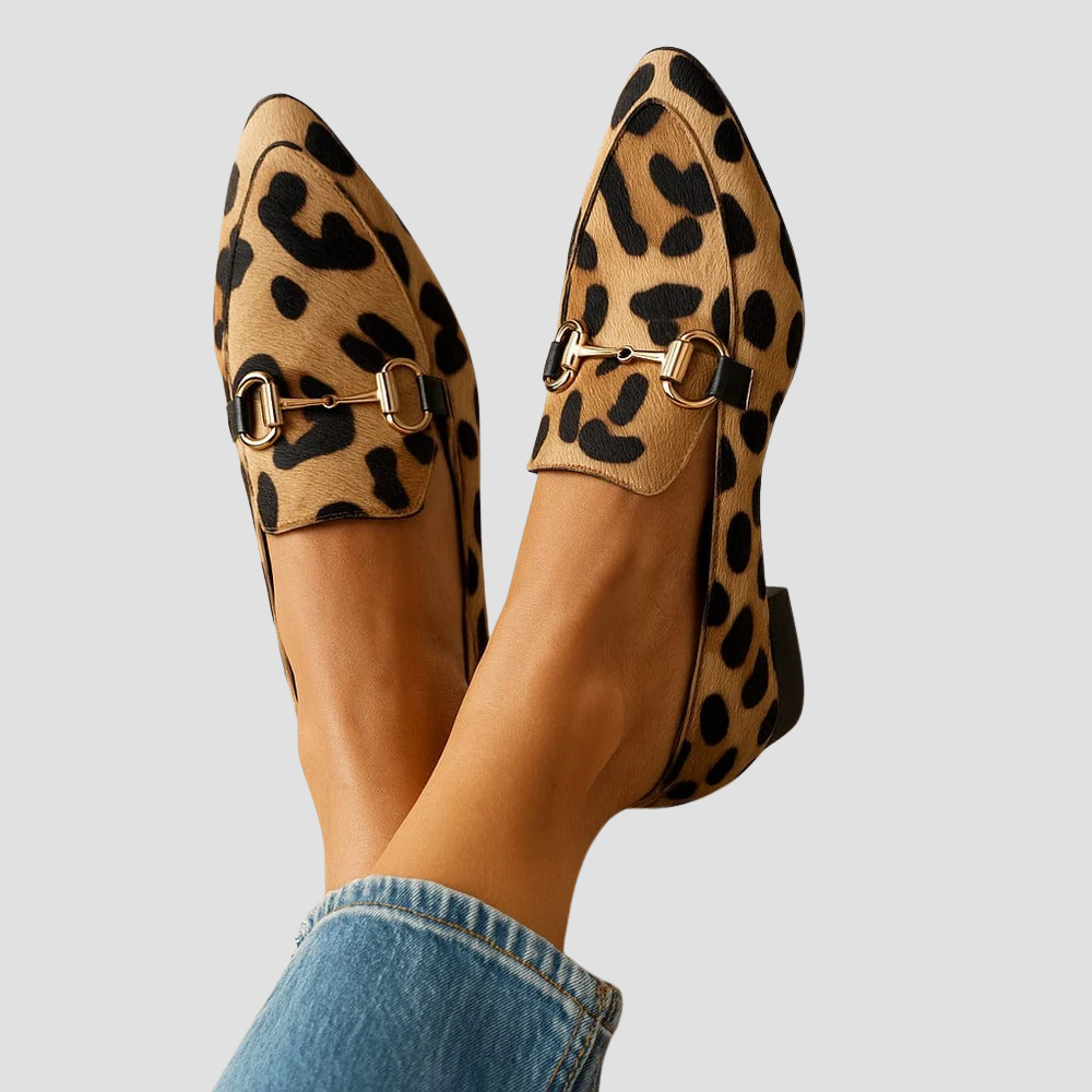 Rowena | Gold Snaffle Leopard Loafers