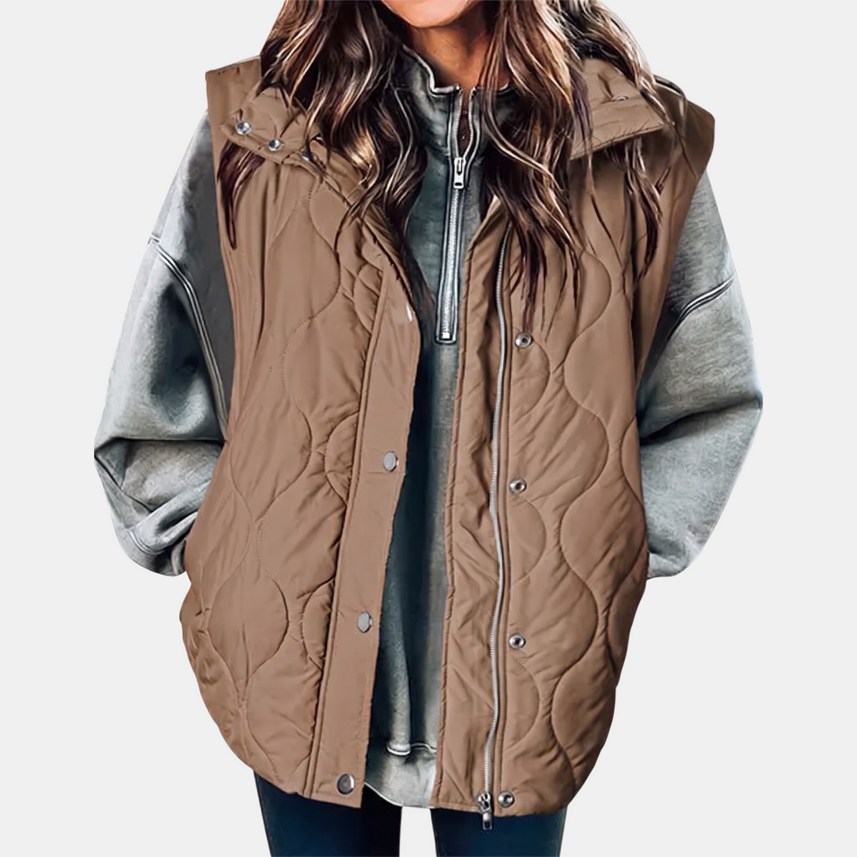 Women's Quilted Puffer Vest Sleeveless Zip and Snap Button Hooded Coat