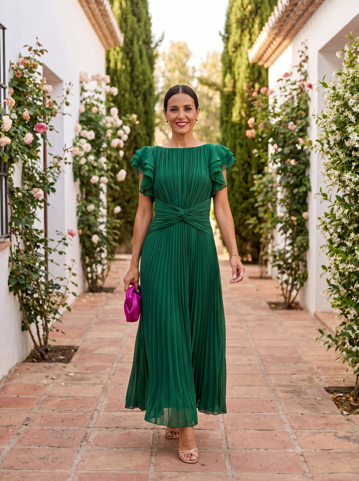 Isadora | Elegant Pleated Maxi Dress with Tied Waist