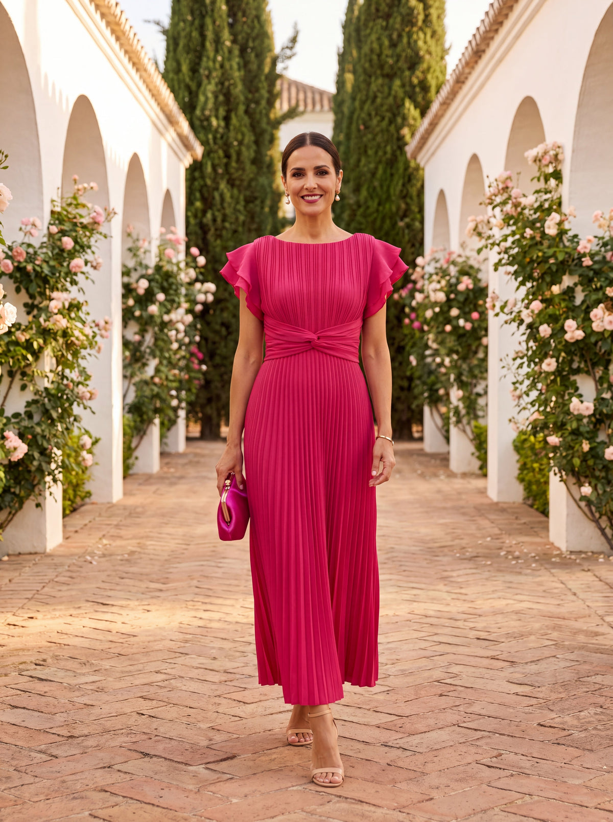Isadora | Elegant Pleated Maxi Dress with Tied Waist