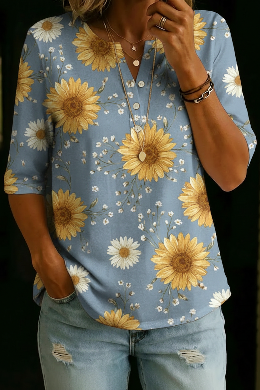 Chelsea | Sunflower Daisy Henley Top