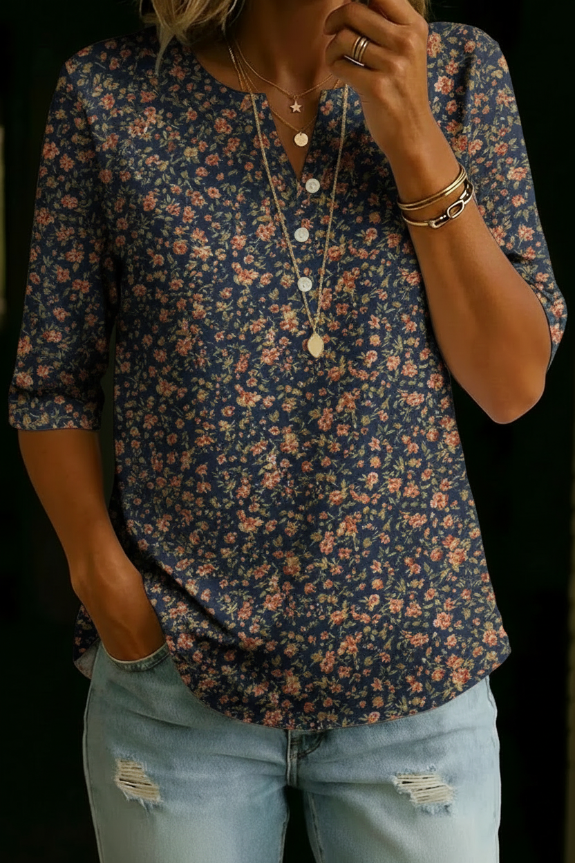 Deanna | Soft Floral Henley Top