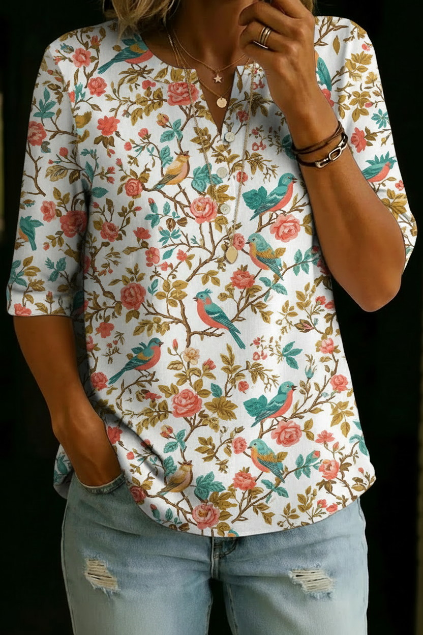 Maritza | White Bird Floral Henley Top