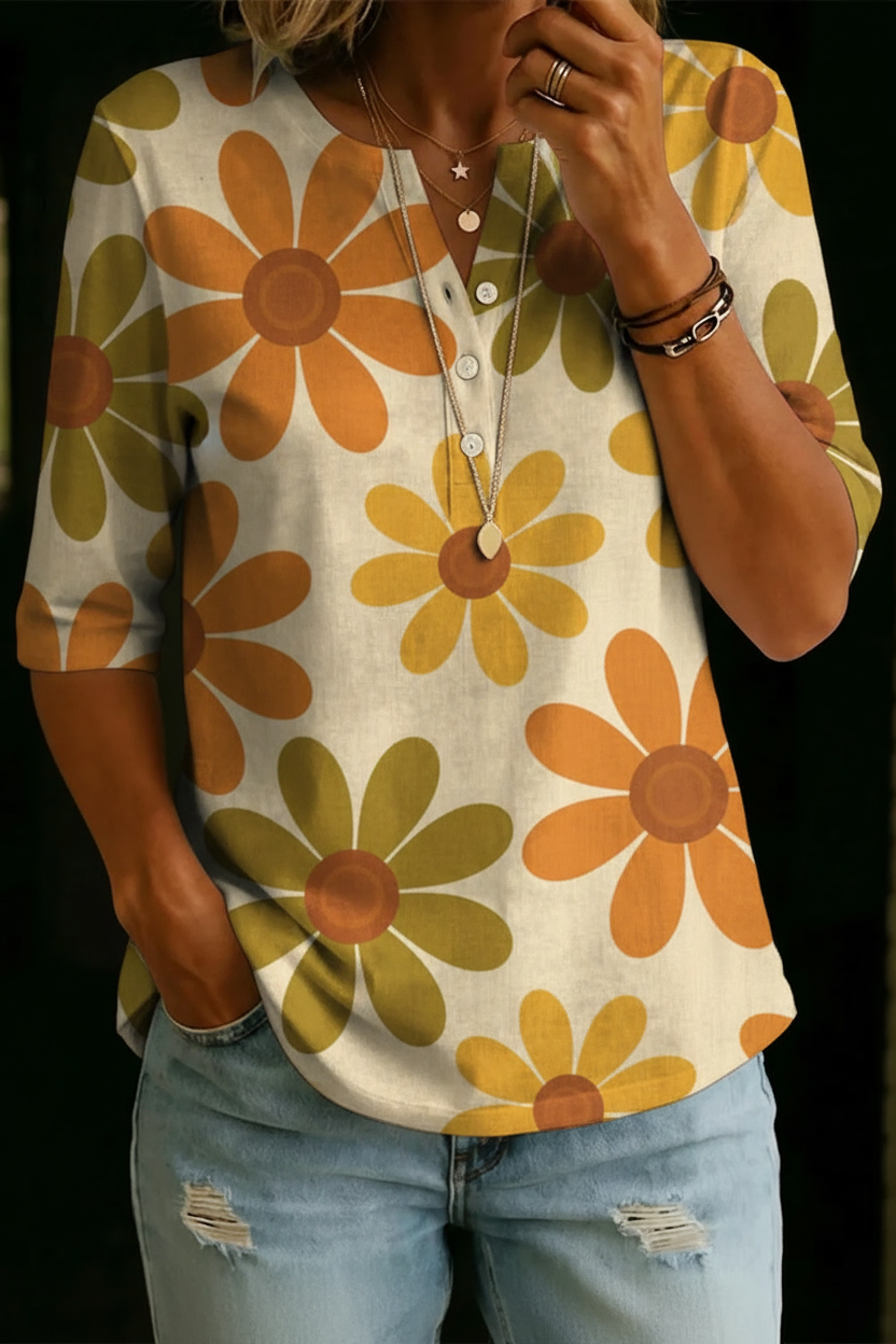 Pamela | Retro Daisy Henley Top