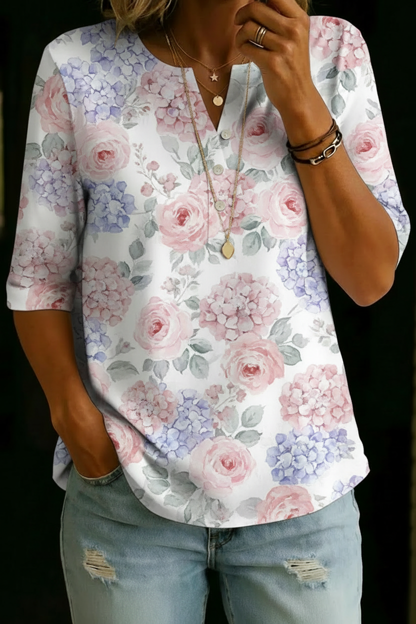 Nelly | Hydrangea Rose Henley Top