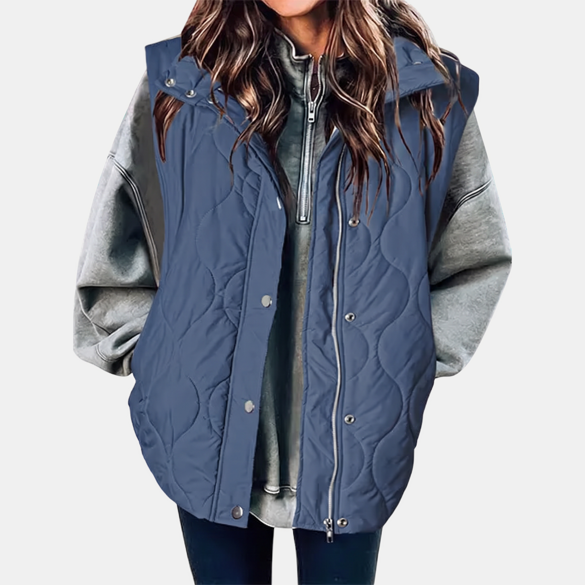 Women's Quilted Puffer Vest Sleeveless Zip and Snap Button Hooded Coat