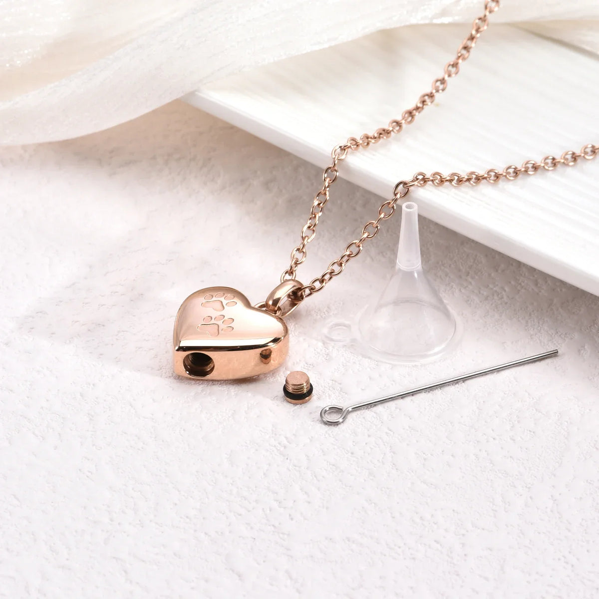 Pet Memorial Urn Necklace – Heart-Shaped Pendant with Paw Engraving