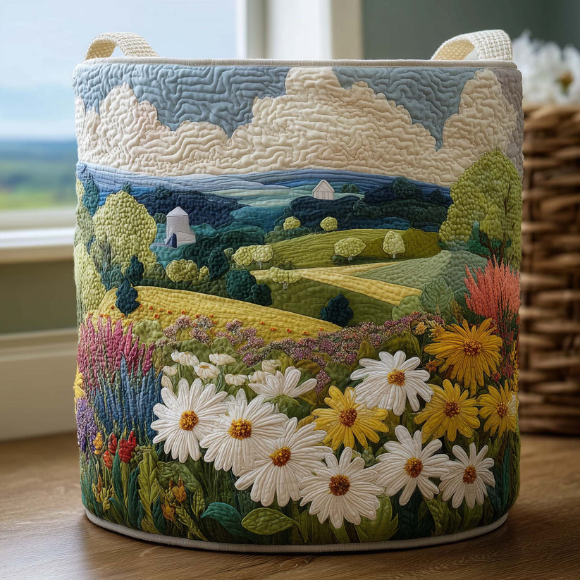 Daisy Meadow Quilted Laundry Basket