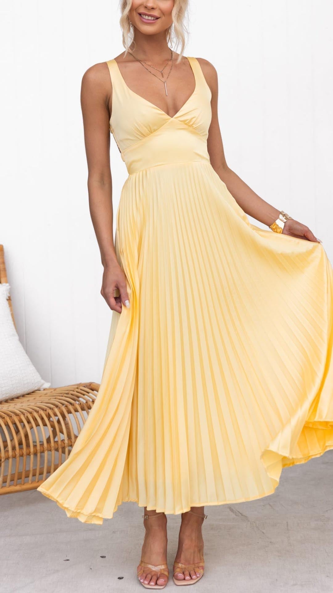 Hayes & Tate™  | Pleated V-Neck Maxi Dress