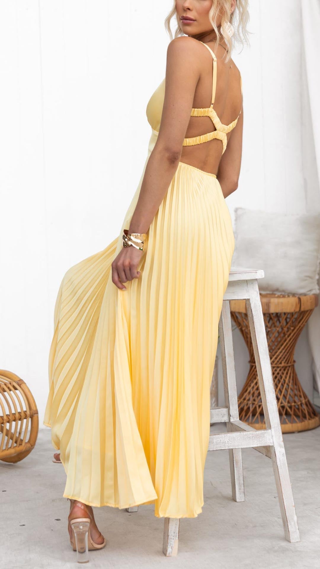 Hayes & Tate™  | Pleated V-Neck Maxi Dress