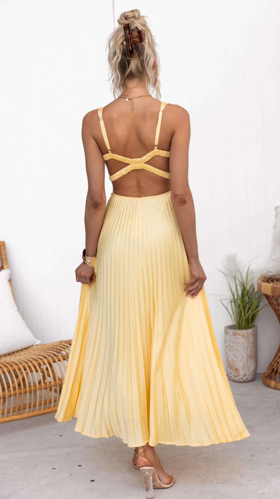 Hayes & Tate™  | Pleated V-Neck Maxi Dress
