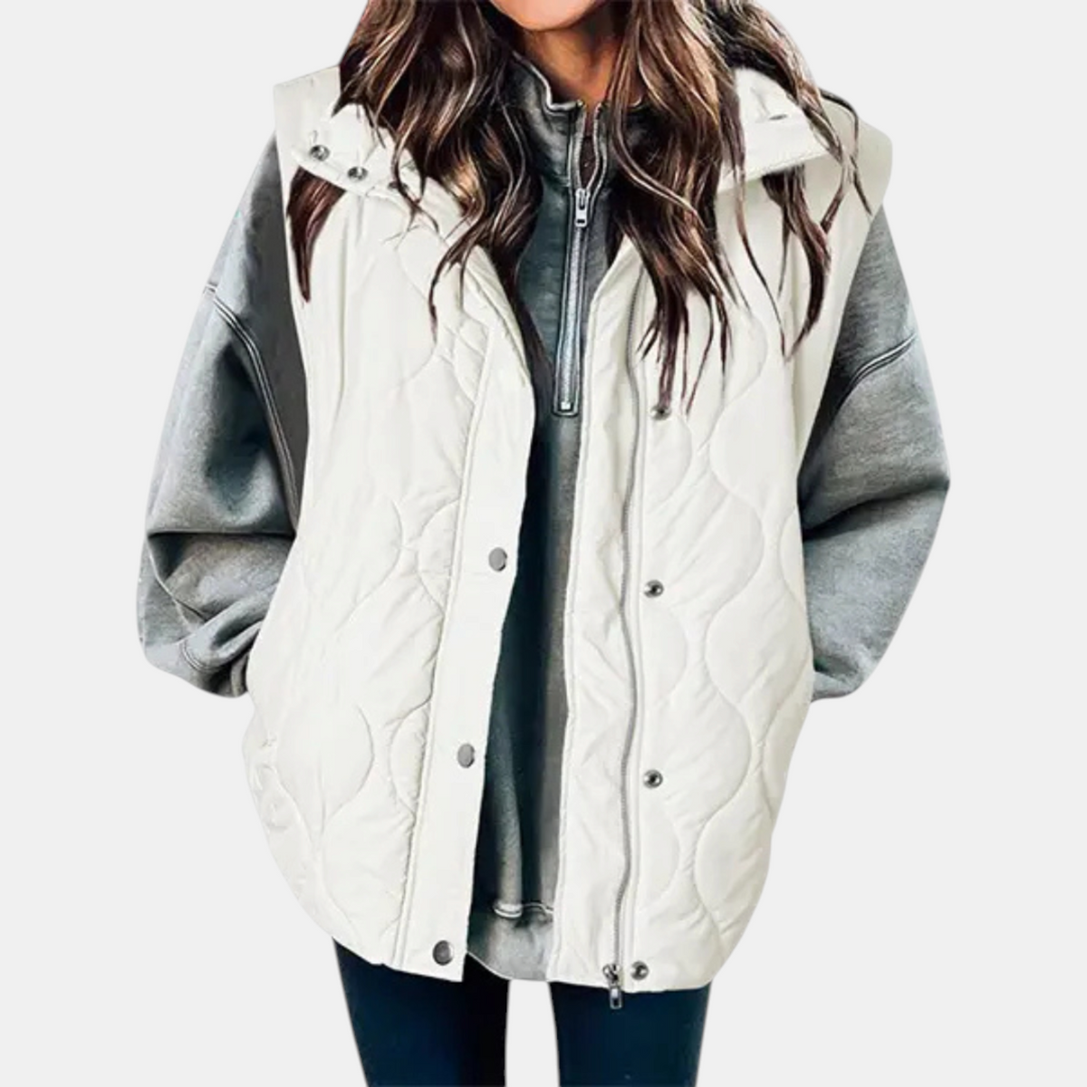 Women's Quilted Puffer Vest Sleeveless Zip and Snap Button Hooded Coat