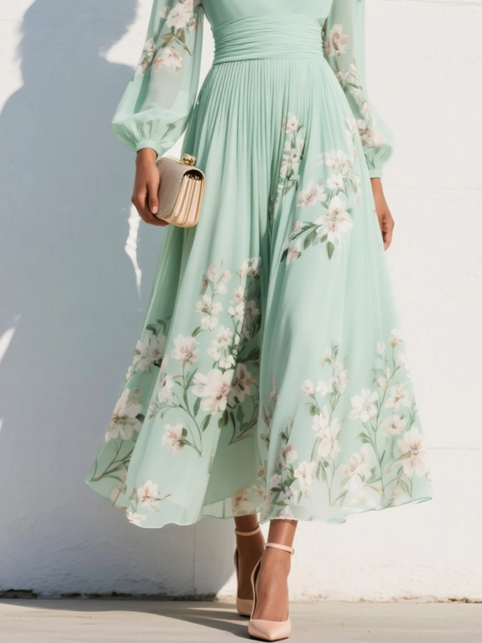 Marisella | Light Green Floral Midi Dress