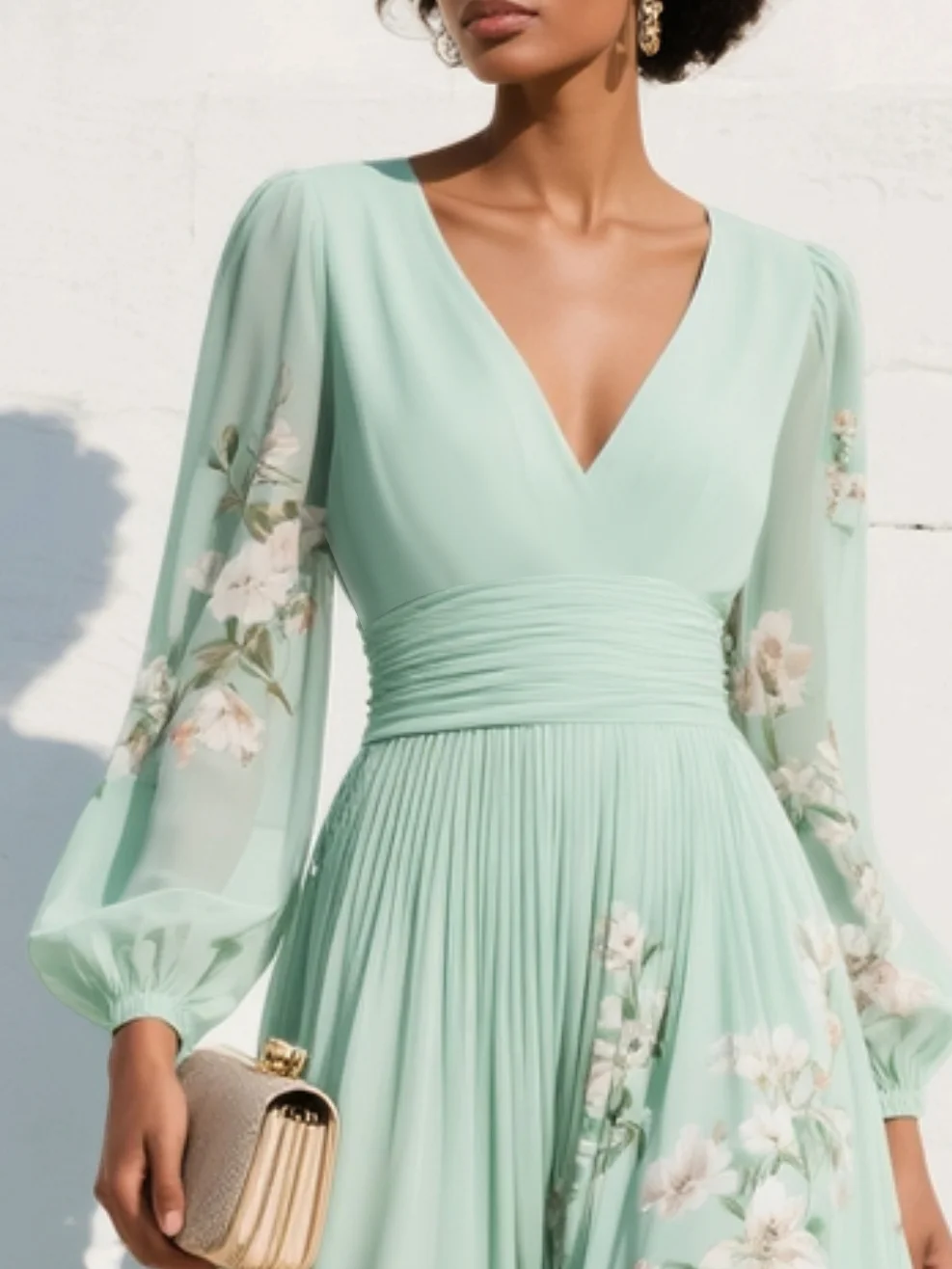 Marisella | Light Green Floral Midi Dress