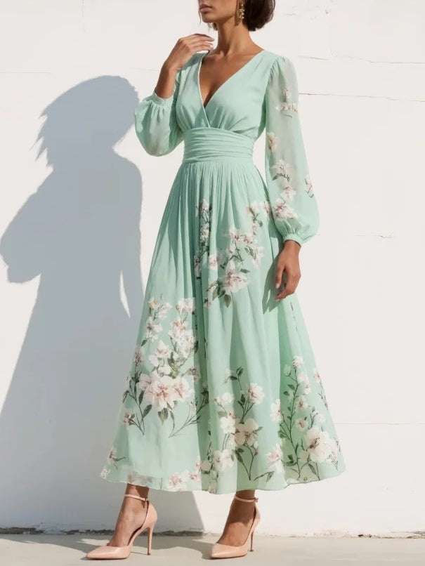 Marisella | Light Green Floral Midi Dress