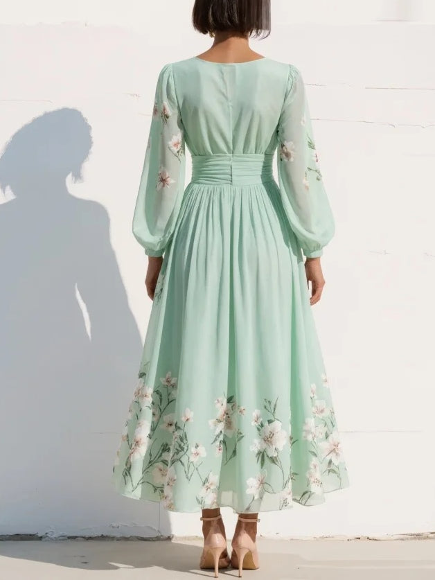 Marisella | Light Green Floral Midi Dress