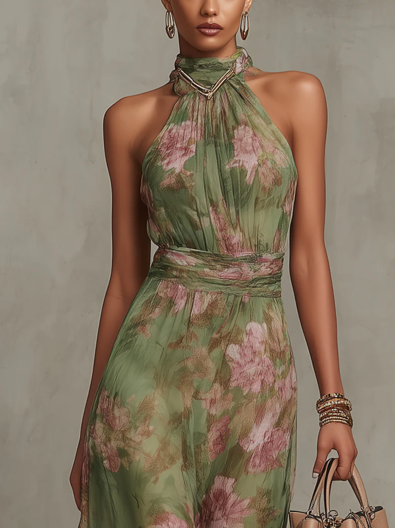 Sofia | Elegant Floral Maxi Halter Dress