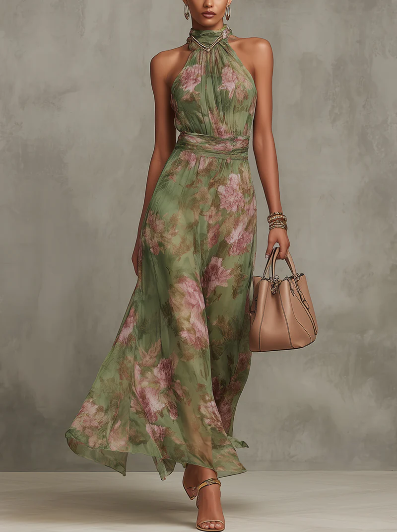 Sofia | Elegant Floral Maxi Halter Dress